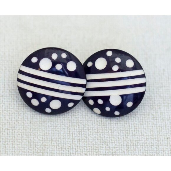 Vintage Navy Blue Moon Space Stud Earrings - F1 - Picture 1 of 2